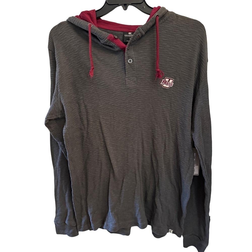 Colosseum‎ Gray Waffle Knit Hooded Henley University of Massachusetts Size S NWT